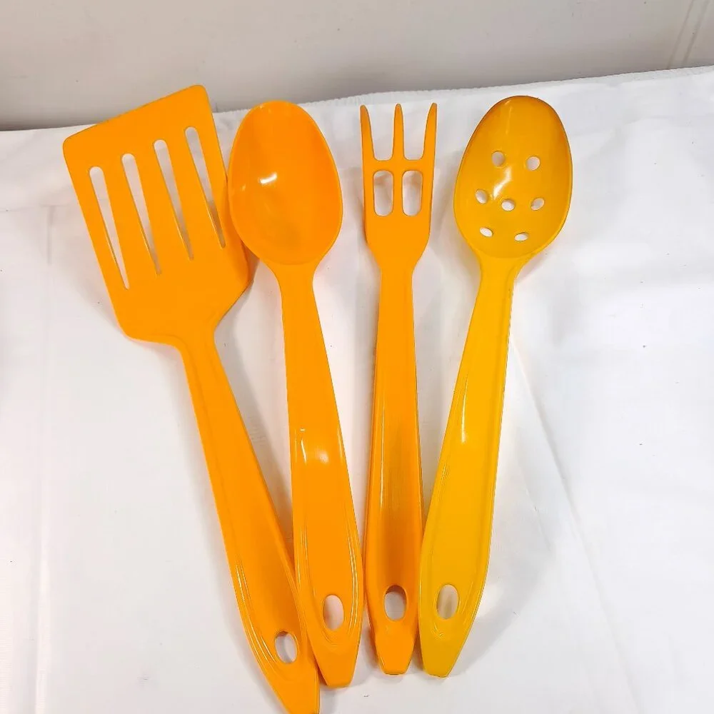 Vintage Hutzler yellow cooking utensils turner spatula serving spoon meat fork‎